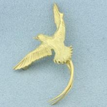 Long Tail Feather Bird Pedant Or Pin In 18k Yellow Gold