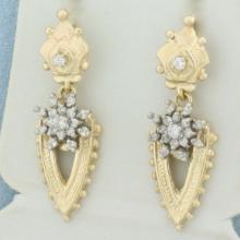 Diamond Dangle Earrings In 14k Yellow Gold