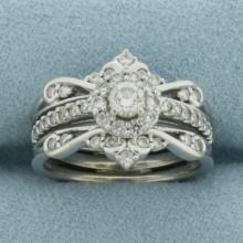 Diamond Engagement Ring And Ring Jacket Set In 14k White Gold