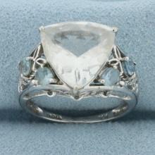 White Topaz And Aquamarine Statement Ring In 10k White Gold