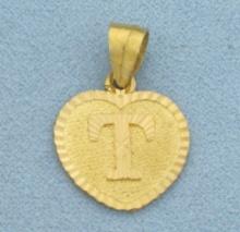 T Initial Monogram Heart Pendant In 21k Yellow Gold