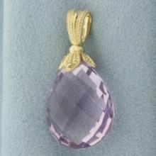 Checkerboard Cut Teardrop Amethyst Swivel Pendant In 14k Yellow Gold
