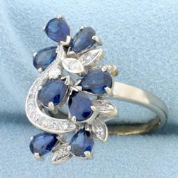 Designer Sapphire And Diamond Statement Ring In 14k White Gold