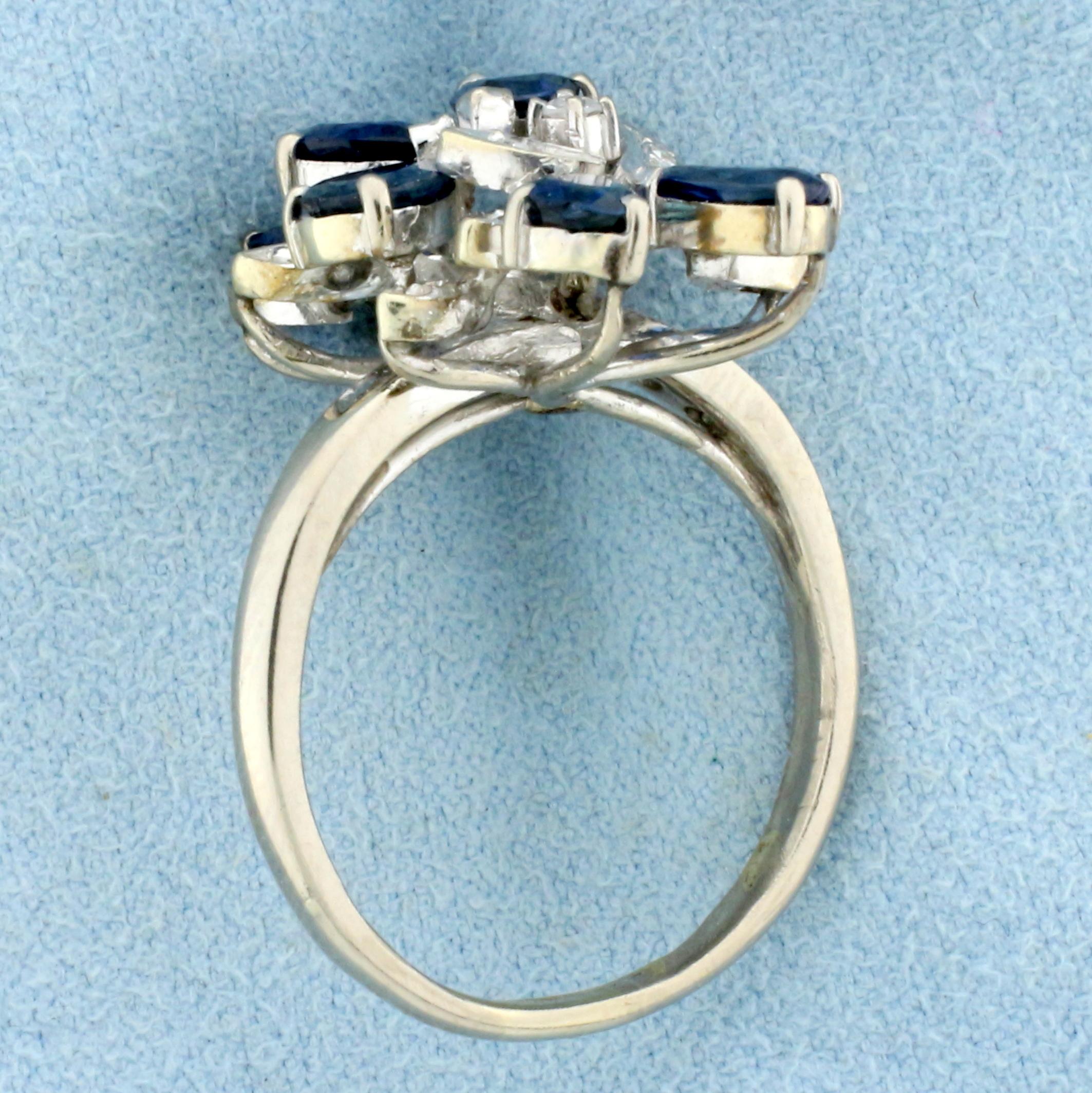 Designer Sapphire And Diamond Statement Ring In 14k White Gold