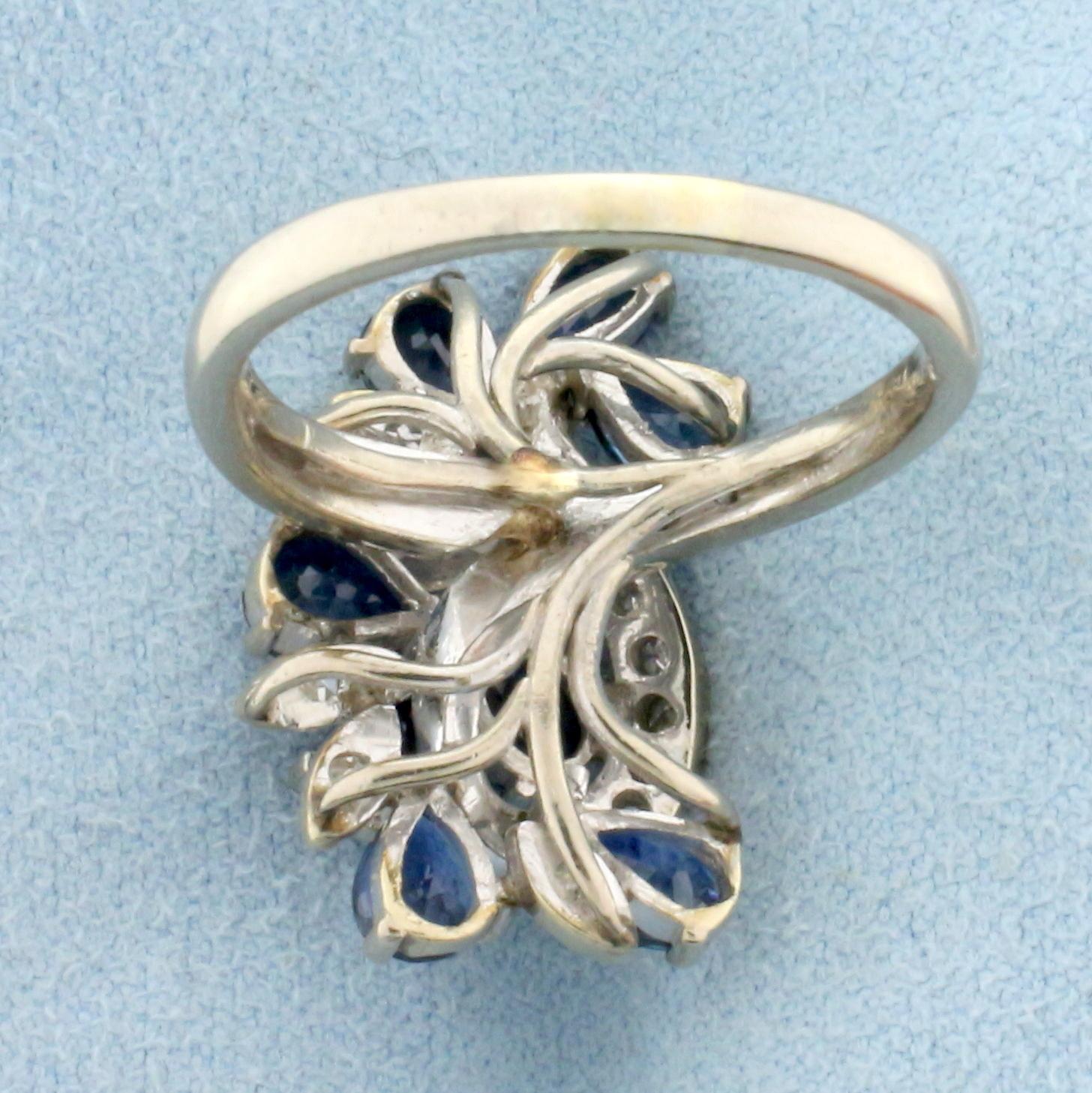 Designer Sapphire And Diamond Statement Ring In 14k White Gold