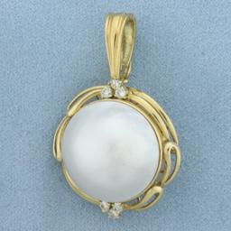 Large Mabe Pearl And Diamond Statement Pendant In 18k Yellow Gold