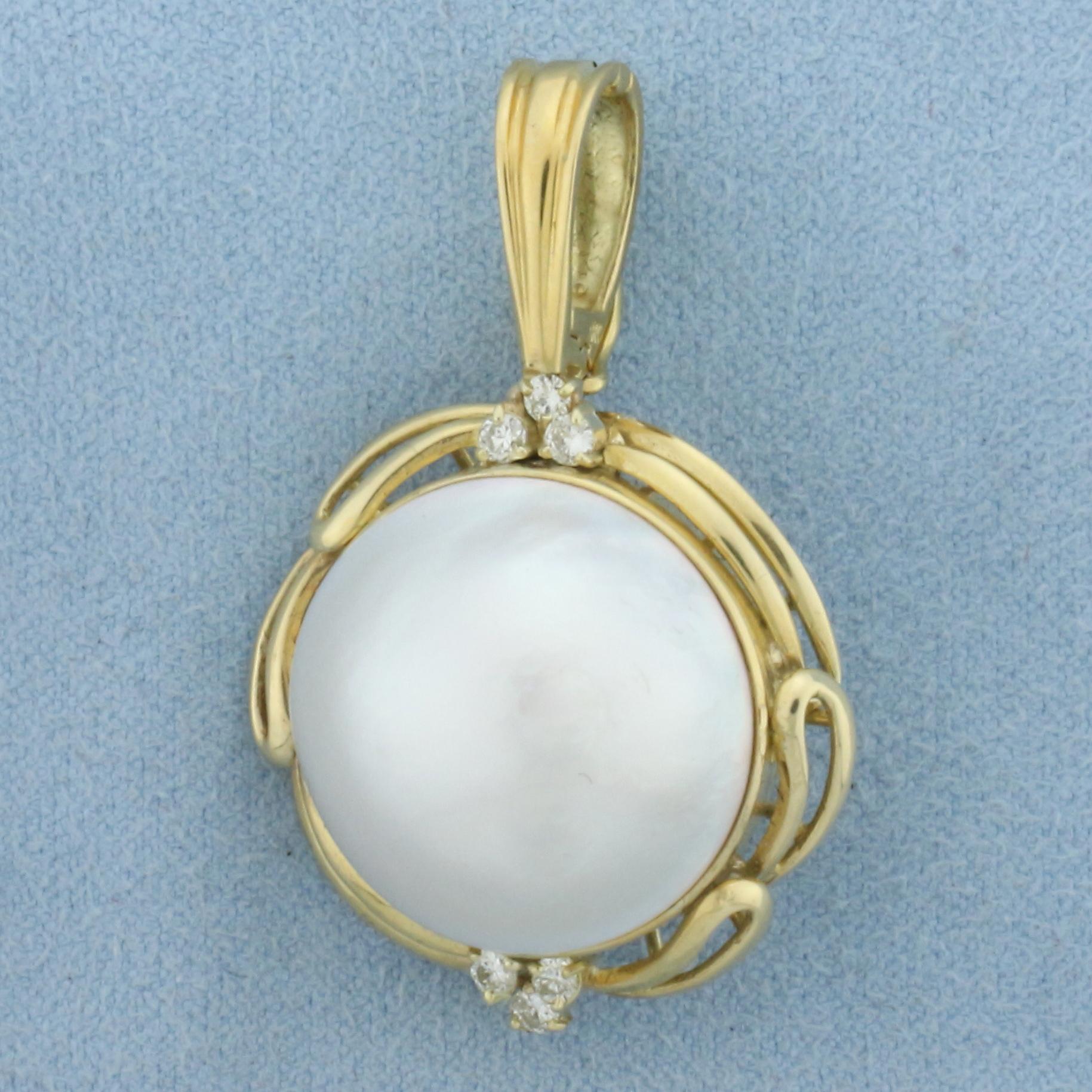 Large Mabe Pearl And Diamond Statement Pendant In 18k Yellow Gold