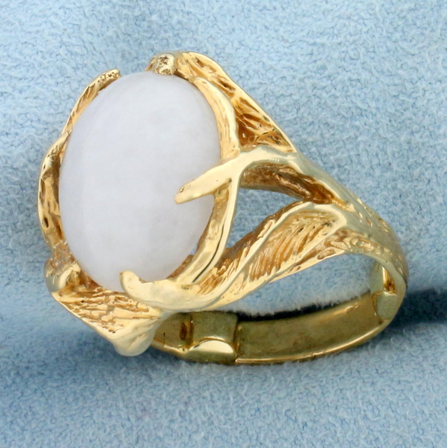 White Jade Solitaire Serenity Ring In 14k Yellow Gold