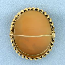 Vintage Hand Carved Shell Spartan Cameo Pin In 14k Yellow Gold
