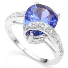 Large 3d Lab Tanzanite & Diamond Ring In Sterling Silver