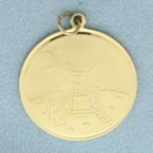 Vintage Moon Landing Medallion Charm Or Pendant In 14k Yellow Gold