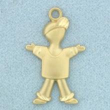 Diamond Cut Little Boy Charm Or Pendant In 14k Yellow Gold