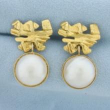 Designer Dangle Mabe Pearl Dangle Earrings In 18k Yellow Gold
