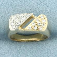 Two Tone Diamond Pave Pinky Ring In 14k Yellow And White Gold