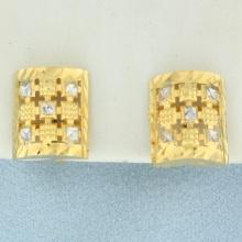 Diamond Cut Two Tone Button Earrings In 21k Yellow And White Gold