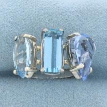 Aquamarine Three Stone Ring In 18k White Gold