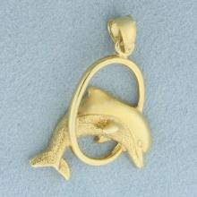 Dolphin Hoop Pendant In 14k Yellow Gold