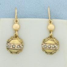 Vintage Pearl Dangle Earrings In 18k Yellow Gold
