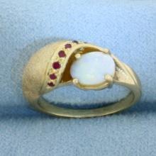 Opal And Ruby Ring In 14k Yellow Gold