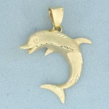Large Dolphin Pendant In 14k Yellow Gold