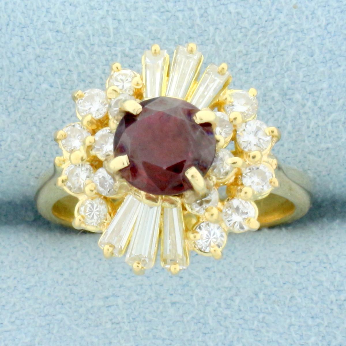 Vintage Natural Ruby And Diamond Ring In 18k Yellow Gold