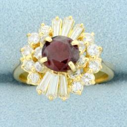 Vintage Natural Ruby And Diamond Ring In 18k Yellow Gold