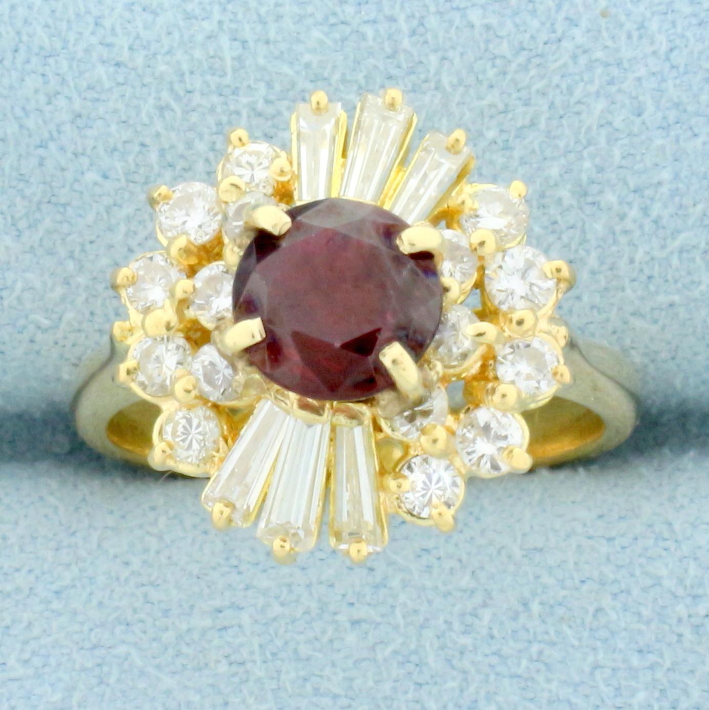 Vintage Natural Ruby And Diamond Ring In 18k Yellow Gold