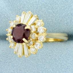 Vintage Natural Ruby And Diamond Ring In 18k Yellow Gold