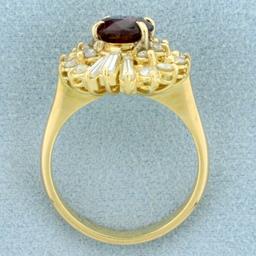 Vintage Natural Ruby And Diamond Ring In 18k Yellow Gold