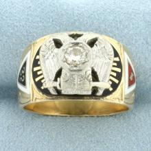 32 Degree Diamond Masonic Ring In 14k Yellow Gold