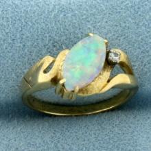 Australian Opal And Diamond Ring In 14k Yellow Gold