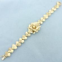 Italian Designer Flower Bracelet In 14k Yellow Gold
