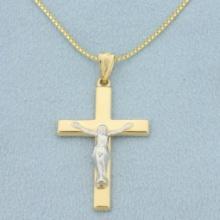 Italian Crucifix Necklace In 14k Yellow Gold
