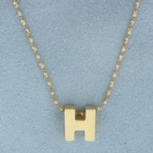 H Initial Necklace In 14k Yellow Gold