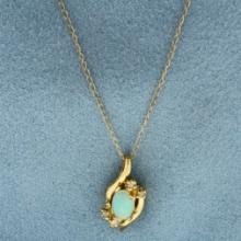 Opal And Diamond Necklace In 14k Yellow Gold