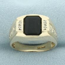Mens Vintage Onyx And Diamond Ring In 10k Yellow Gold