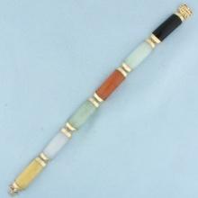 Multi Color Jade Good Fortune Link Bracelet In 14k Yellow Gold