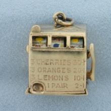 Vintage Mechanical Fruit Slot Machine Charm In 14k Yellow Gold