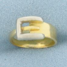 Belt Buckle Ring In 18k Yellow And White Gold