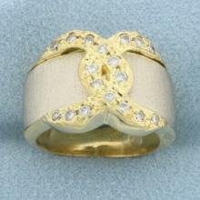 Diamond Pave Buckle Ring In 18k Yellow And White Gold