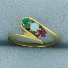 Emerald, Opal, And Ruby Ring In 18k Yellow Gold