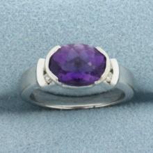 Checkerboard Amethyst And Diamond Ring In 14k White Gold