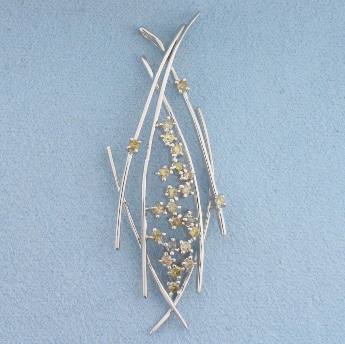 Chocolate And Champagne Diamond Abstract Pendant In 18k White Gold