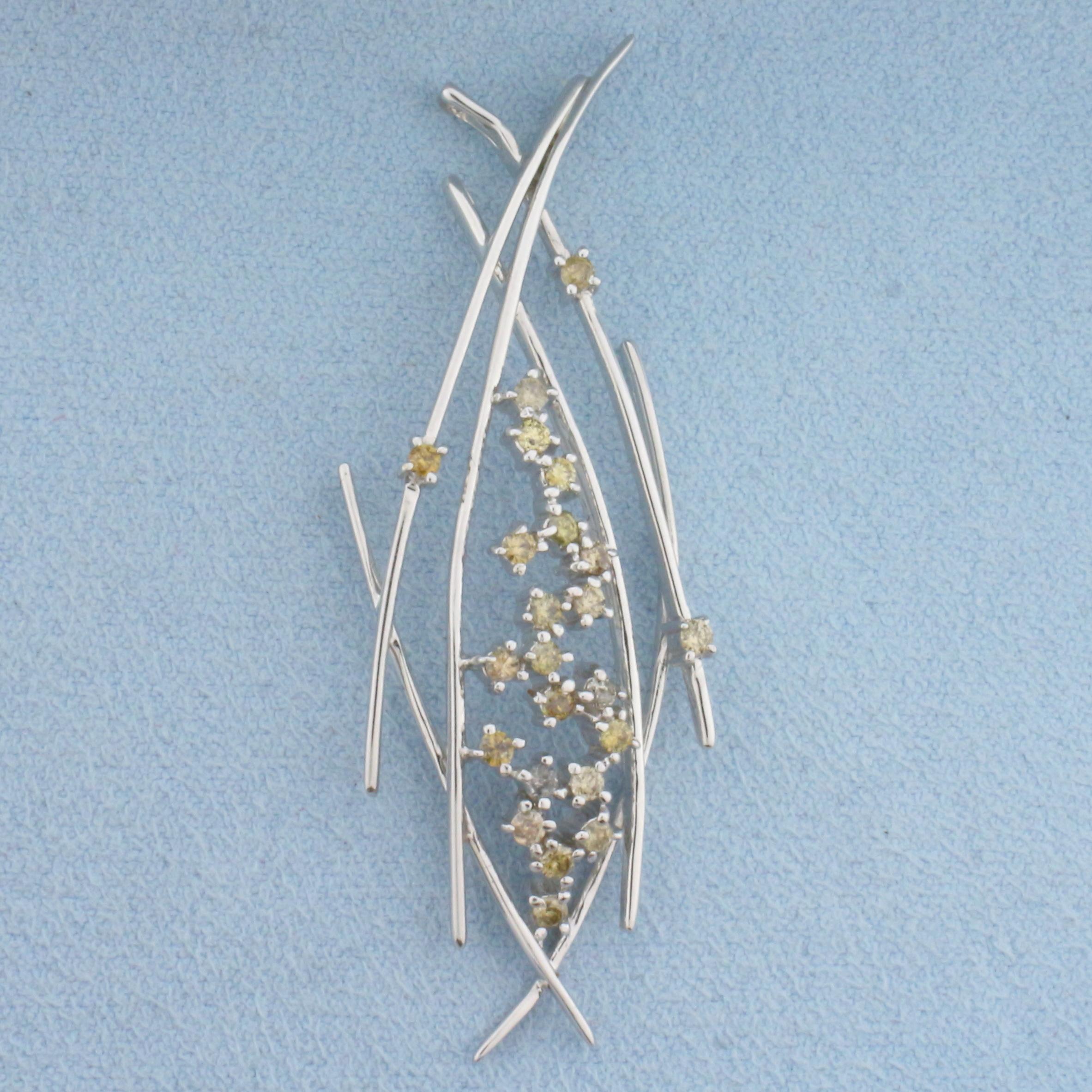 Chocolate And Champagne Diamond Abstract Pendant In 18k White Gold