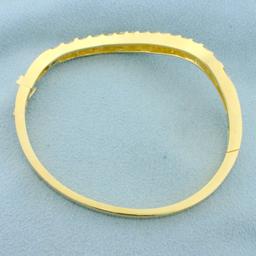 3ct Tw Diamond Wave Design Bangle Bracelet In 14k Yellow Gold