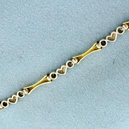 Diamond Heart Link Two Tone Bracelet In 14k Yellow And White Gold