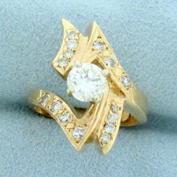 Designer Abstract Modern Design Engagement Ring In 14k Yellow Gold