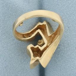 Designer Abstract Modern Design Engagement Ring In 14k Yellow Gold