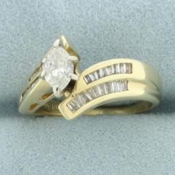 Marquise Diamond Bypass Ring In 14k Yellow Gold