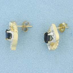 Sapphire And Diamond Button Earrings In 14k Yellow Gold